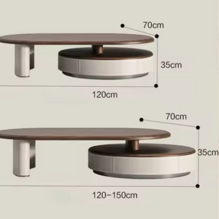 Aldan Dual Layer Functional Mid Century Modern Contemporary Coffee Table Scandinavian Design Solid Wood Top Cylindrical Base Matte Finish Round Center Table for Reception Area