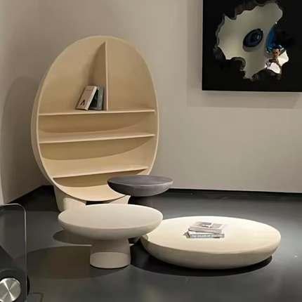 Cam Coffee Table Set of 3, Sculptural Modern European Textured Stone Center and Side Tables for Living Room