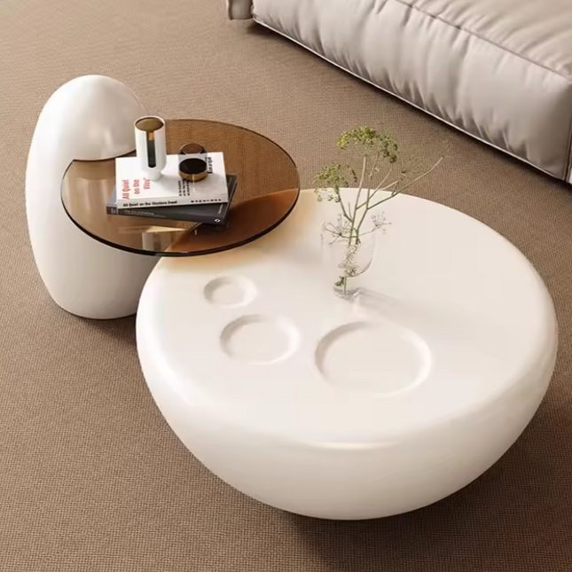 Jhelum Coffee Table Set, Modern Sculptural Stone Minimalist Center and Side Tables for Living Room