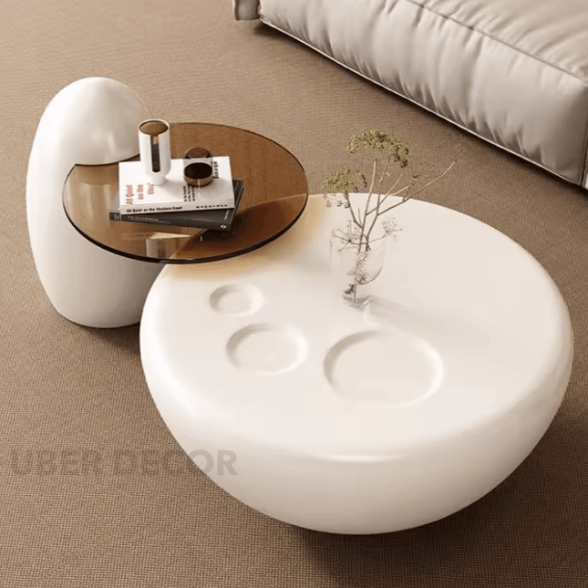 Jhelum Modern Sculptural Minimalist Coffee Table Set Including Center and Side Tables for Living Room - Uber Decor