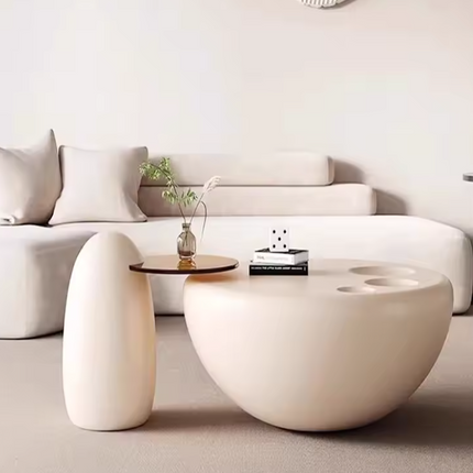 Jhelum Coffee Table Set, Modern Sculptural Stone Minimalist Center and Side Tables for Living Room