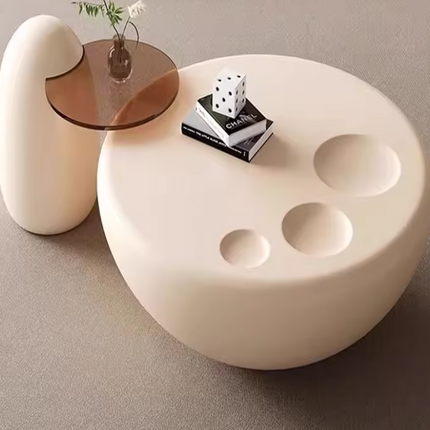 Jhelum Coffee Table Set, Modern Sculptural Stone Minimalist Center and Side Tables for Living Room