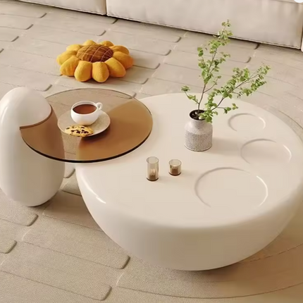 Jhelum Coffee Table Set, Modern Sculptural Stone Minimalist Center and Side Tables for Living Room