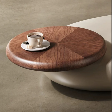 Meuse Coffee Table, Modern Sculptural Organic Dual Surface Center Table with Wood and Stone Tops for Living Room