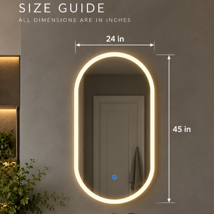 Liva Frameless LED Mirror with 3 Color Changing Lights Touch Sensor 45x24 Inch - Ready to Ship