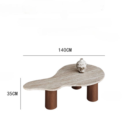 Beni River Flow Coffee Table Set of 2, Mid Century Modern European Travertine and Wood Freeform Center Tables for Living Room