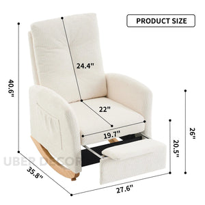 Vayra- Accent Rocking Chair with Footrest High Back Rubber Wood Rocking Legs for Bedroom, Living Space - Uber Decor