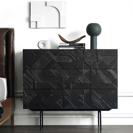 Voro Noir Modern Minimalist Solid Wood Chest of Drawers Black Textured Fronts, Metal Legs Ideal for Bedroom, Living Room & Hallway