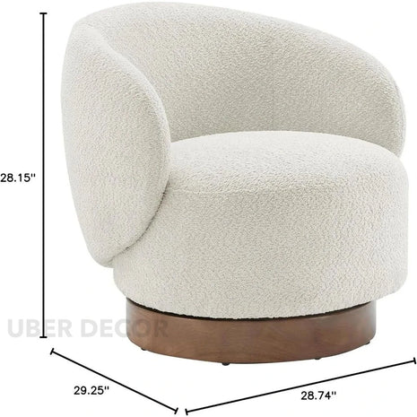 Amira Modern Fuzzy Boucle Swivel Accent Chair- Round Barrel Armchair Upholstered Chair for Bedroom, Reading, Waiting, Living Room - Uber Decor