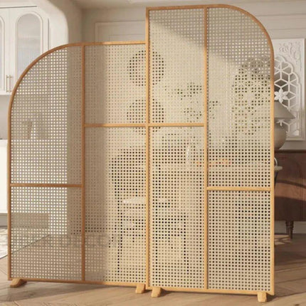 DIVI Handcrafted Wooden Rattan Room Divider with Curved Panel Design for Living Areas, Bedrooms & Custom Interior Zoning