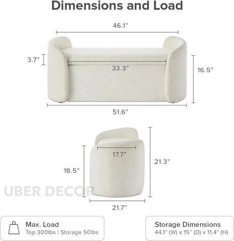 Sophie Curved 2-in-1 Storage Bench with Flip Top Seat Minimalist End-of-Bed Organizer for Bedroom & Entryway Spaces - Uber Decor