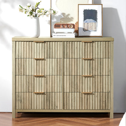 Riviera Slat 8-Drawer Chest – Modern Scandinavian Solid Wood Cabinet with Natural Oak Finish & Custom Color Options for Bedroom, Living Room, Entryway