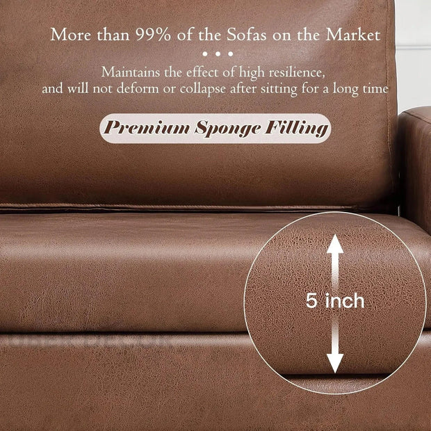 Paris 79" Sofa- Mid Century 2 Seater Leather Small Couch with Side Pockets- For Home or Office - Uber Decor