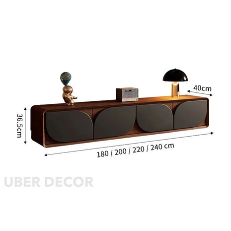 Zayrah Flow – Designer TV Cabinet, Mid Century Modern Console, American Inspired Walnut Finish, Closed Base, Living Room TV Unit Console - Uber Decor