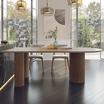Aureva Oval Dining Table Contemporary Architectural Design Solid Base Made to Order Dining Table for Dining Room and Kitchen Dining Area
