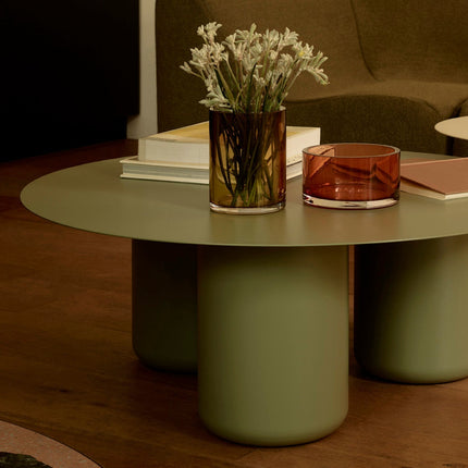 Ord Coffee Table, Modern Sculptural Cobalt Blue Round Minimalist Center Table with Cylindrical Base for Living Room