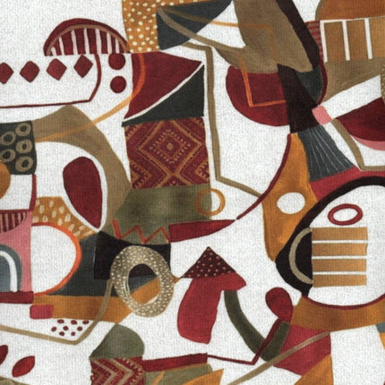 BOTT - Textured Printed Suede Upholstery Fabric- Crimson Terra Glyphscape