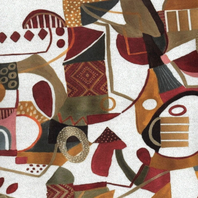 BOTT - Textured Printed Suede Upholstery Fabric- Crimson Terra Glyphscape