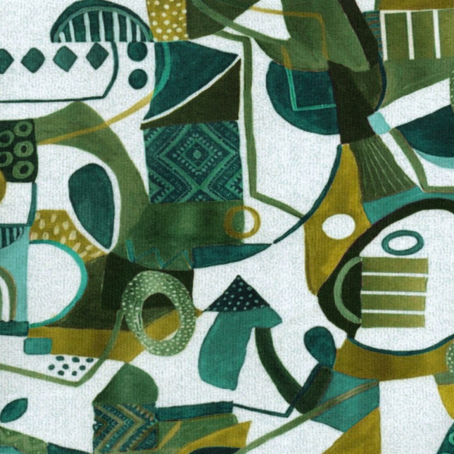 BOTT - Textured Printed Suede Upholstery Fabric- Emerald Tribal Glyphscape