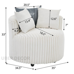 Mariel- Round Wide Base Plush Upholstered Barrel Accent Chair with Wheels for Living Room, Office or Bedroom - Uber Decor