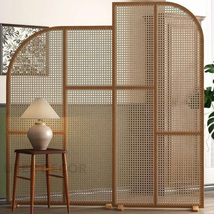 DIVI Handcrafted Wooden Rattan Room Divider with Curved Panel Design for Living Areas, Bedrooms & Custom Interior Zoning