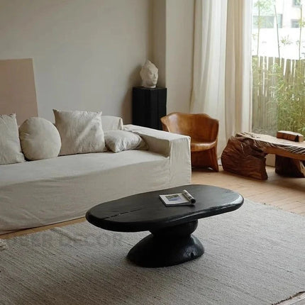 Sava Noir Retro Pebble Coffee Table Carbonized Black Wood Organic Art Form Sculptural Centerpiece for Modern and Vintage Living Rooms - Uber Decor