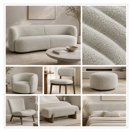 BUCKLEBERRY - Boucle Upholstery Fabric- Light Stone