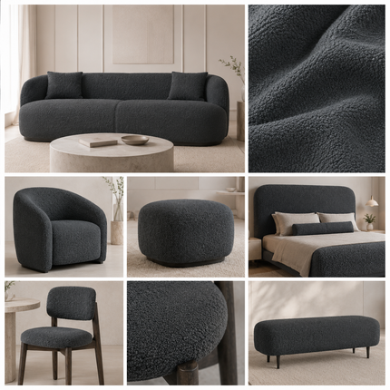 BUCKLEBERRY - Boucle Upholstery Fabric- Stone Charcoal