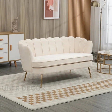Thalia 59" Loveseat- Butterfly Style Tufted Back Upholstered 2 Seater Sofa with Golden Steel Legs