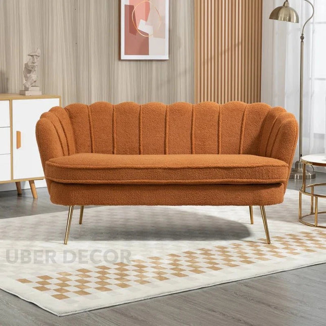 Thalia 59" Loveseat- Butterfly Style Tufted Back Upholstered 2 Seater Sofa with Golden Steel Legs