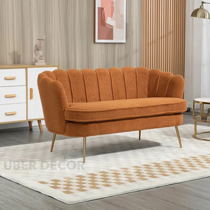 Thalia 59" Loveseat- Butterfly Style Tufted Back Upholstered 2 Seater Sofa with Golden Steel Legs