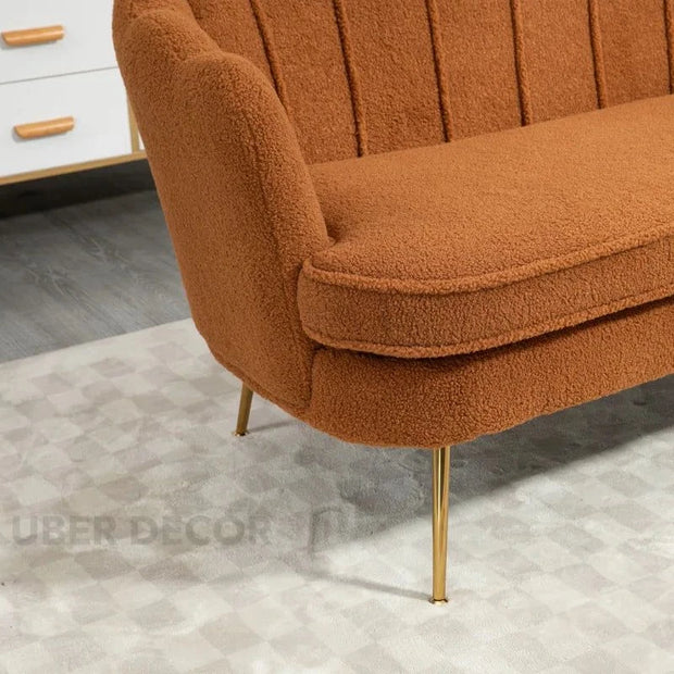Thalia 59" Loveseat- Butterfly Style Tufted Back Upholstered 2 Seater Sofa with Golden Steel Legs - Uber Decor