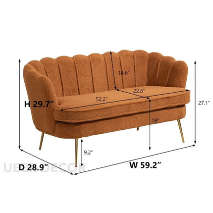Thalia 59" Loveseat- Butterfly Style Tufted Back Upholstered 2 Seater Sofa with Golden Steel Legs