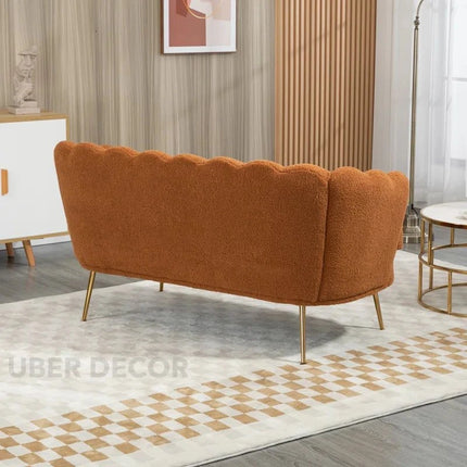 Thalia 59" Loveseat- Butterfly Style Tufted Back Upholstered 2 Seater Sofa with Golden Steel Legs