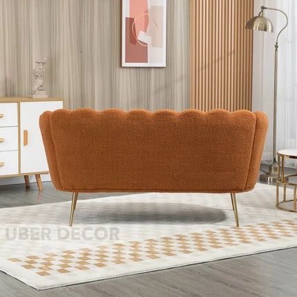Thalia 59" Loveseat- Butterfly Style Tufted Back Upholstered 2 Seater Sofa with Golden Steel Legs