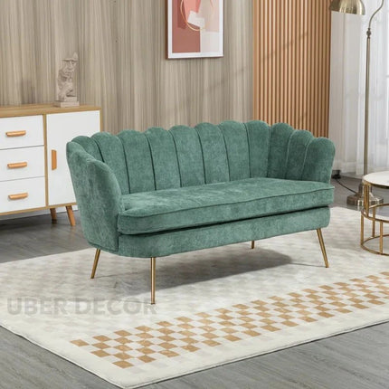 Thalia 59" Loveseat- Butterfly Style Tufted Back Upholstered 2 Seater Sofa with Golden Steel Legs