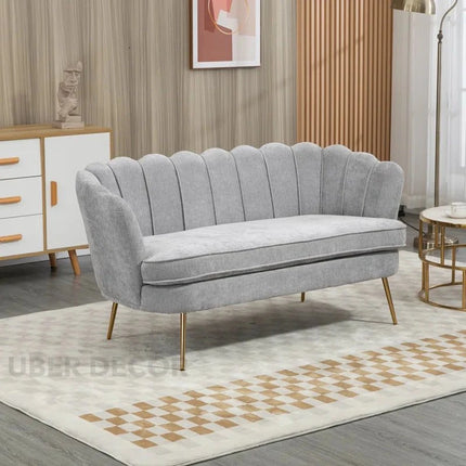 Thalia 59" Loveseat- Butterfly Style Tufted Back Upholstered 2 Seater Sofa with Golden Steel Legs