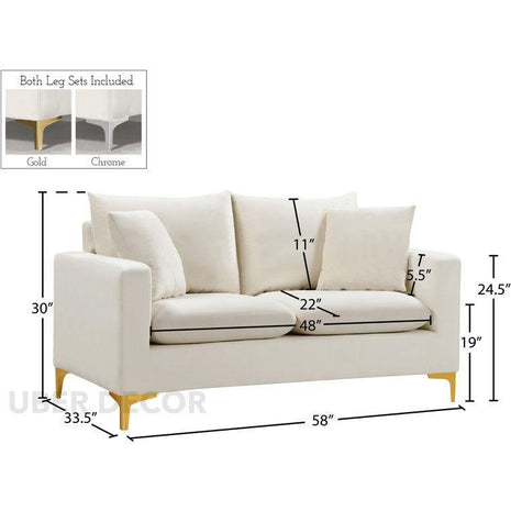 Zadar 58" Upholstered 2‑Seater Loveseat – Sleek Modern Sofa for Living & Lounge Spaces - Uber Decor