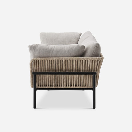 Rattan Riviera Rope Wicker Outdoor Sofa Set, Patio Conversation Garden Lounge Set, Japandi Boho Poolside Terrace Porch Furniture