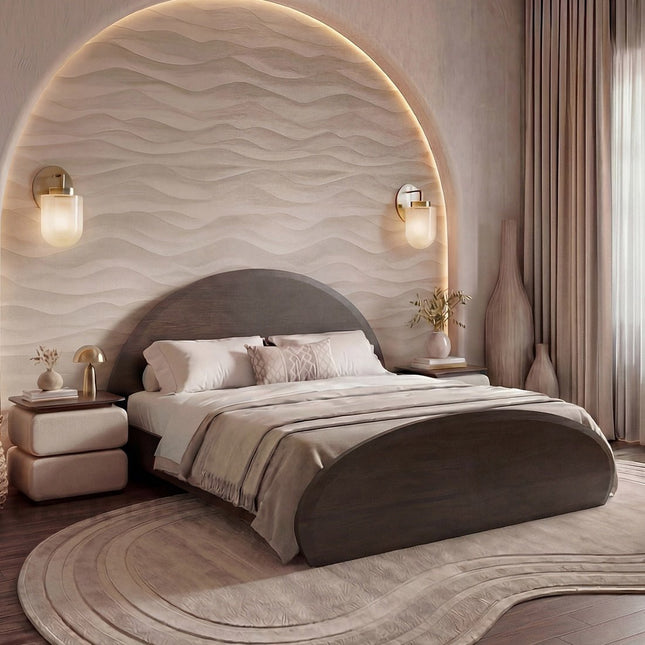 Warm Arc Bed – Curved Wooden Frame Arch-Inspired Minimalist Bed