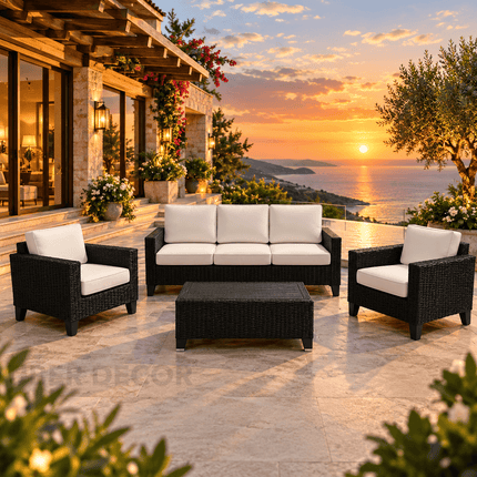 Sunavera Sofa & Chair Set with Center Table Coastal Outdoor Seating for Garden Terraces, Verandas & Poolside Decks