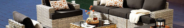Canyon Breeze PE Rattan Wicker Outdoor Sofa Set, Patio Conversation Garden Lounge Set, Boho Poolside Terrace Porch Furniture