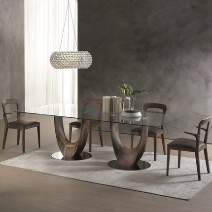 Vireon Rectangular Dining Table Contemporary Architectural Design Glass Top Solid Wood Base Dining Table for Dining Room