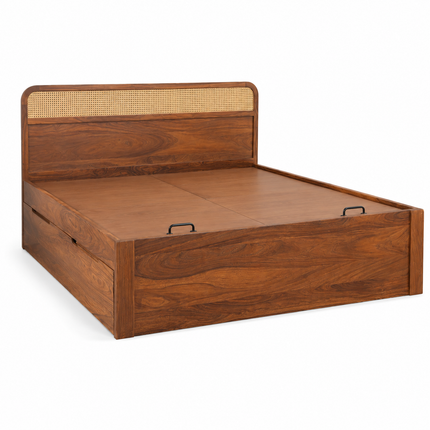 TeakCrest Modern Rattan Platform Customisable Bed for Guest Rooms