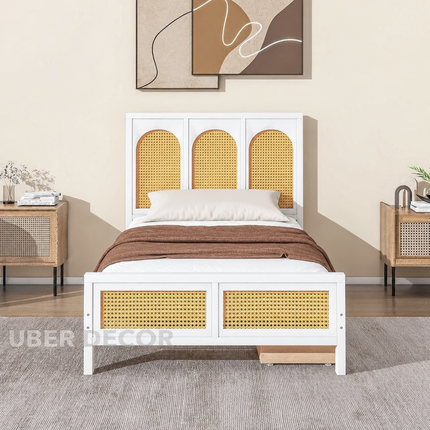 TeakTide Arched Rattan Platform Customisable Bed for Modern Boho Bedrooms
