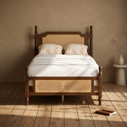 TeakTrove Traditional Cane Panel Four-Poster Customisable Bed for Heritage Bedrooms
