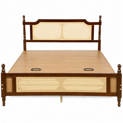 TeakTrove Traditional Cane Panel Four-Poster Customisable Bed for Heritage Bedrooms
