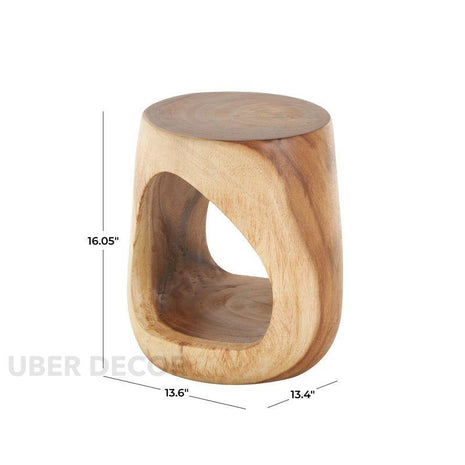 Tapti Solid Wood Side Table with Open Storage Sculptural Organic Modern Accent Table for Living Room & Bedroom - Uber Decor
