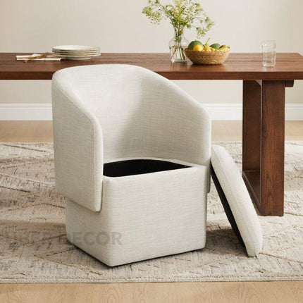 Kiva Modern Storage Dining Chair Custom Made Barrel Back Design with Hidden Compartment Ideal for Dining Room Living Area - Uber Decor
