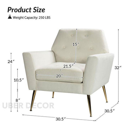 Leina- Hexagonal Shaped Tufted Back Comfortable Upholstered Accent Chair with Metal Legs - Uber Decor